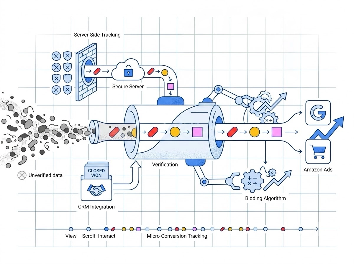 Advanced server side conversion tracking and CRM data integration for precise ad performance measurement